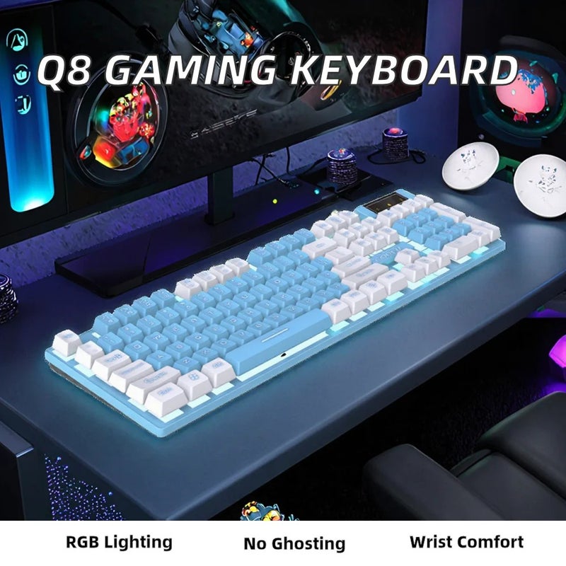 Bluejw Color Blocking Q8 Gaming Keyboard & 3-Key Anti-Ghosting Mouse Set - Wired PC Computer Gaming Keyboards - Image 3